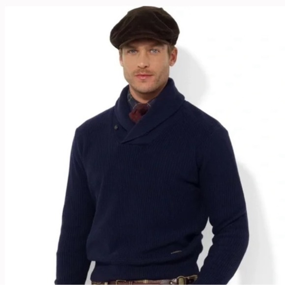 POLO RALPH LAUREN Navy Blue Shawl Collar Sweater Cotton SWEATER - Picture 2 of 9